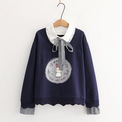 Kawaii Bow Tie Bunny Print Sweatshirt