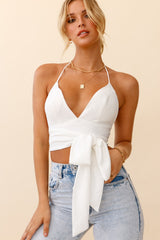 Starshine Halterneck Waist Tie Crop Top White