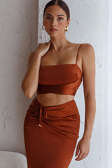 Desert Skies Square Neckline Tie Back Crop Top Chocolate