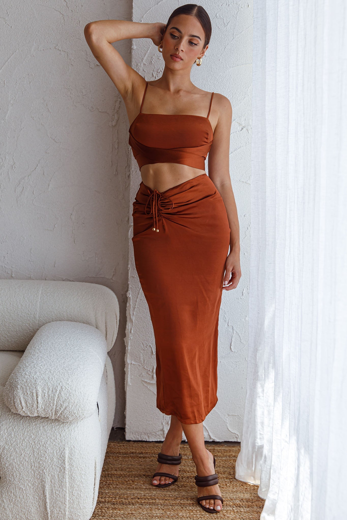 Desert Skies Square Neckline Tie Back Crop Top Chocolate