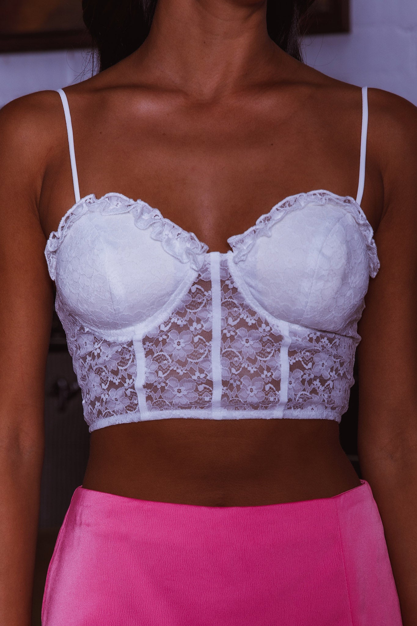 Maryann Frill & Lace Bustier Top White