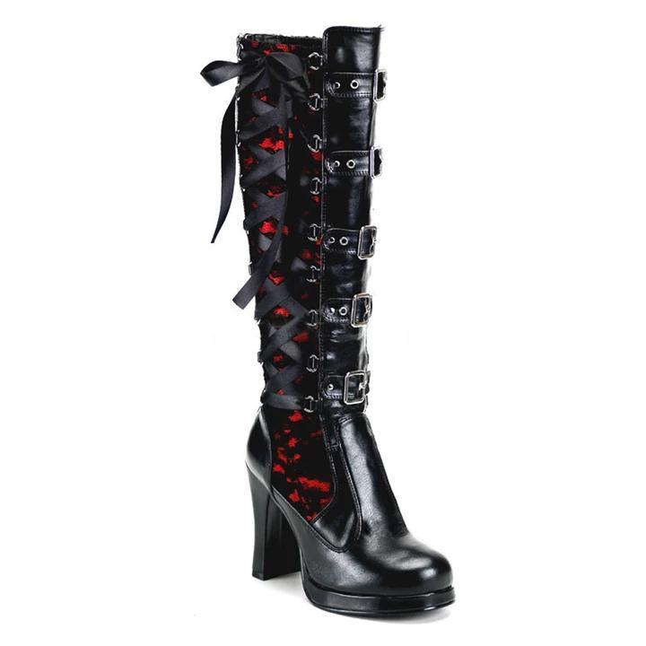 Schwarze Gothic-Stiefel mit Absatz und Schnalle