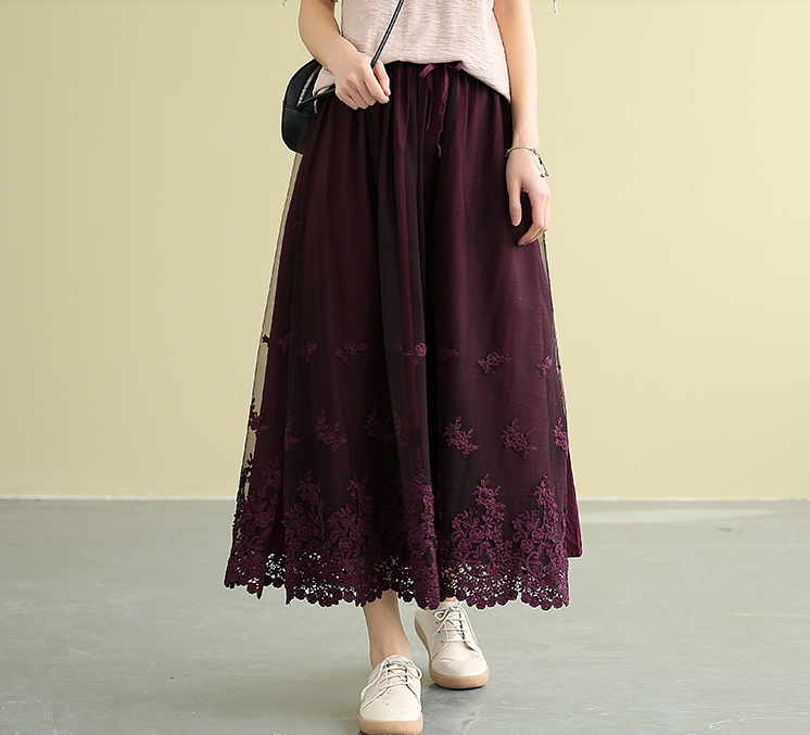 Casual polyester Cotton Cut out embroidery loose fitting Women's Skirts DZA2007191