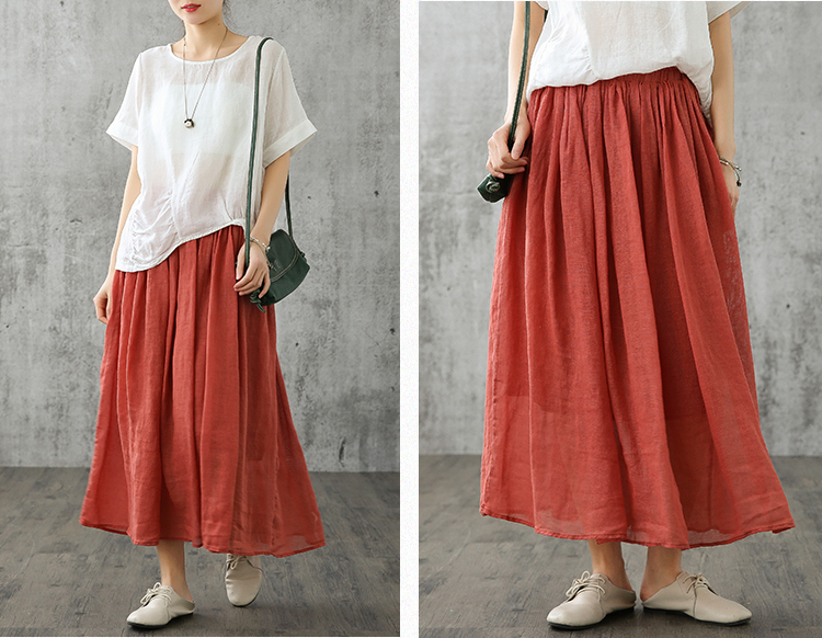 Casual Cotton Linen loose fitting Women's Skirts DZA200841