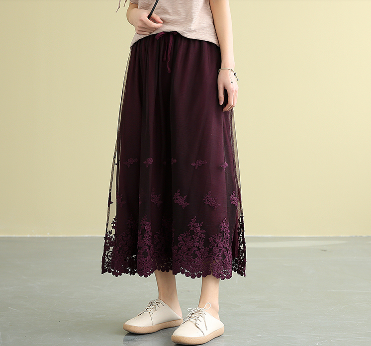 Casual polyester Cotton Cut out embroidery loose fitting Women's Skirts DZA2007191