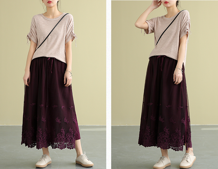 Casual polyester Cotton Cut out embroidery loose fitting Women's Skirts DZA2007191