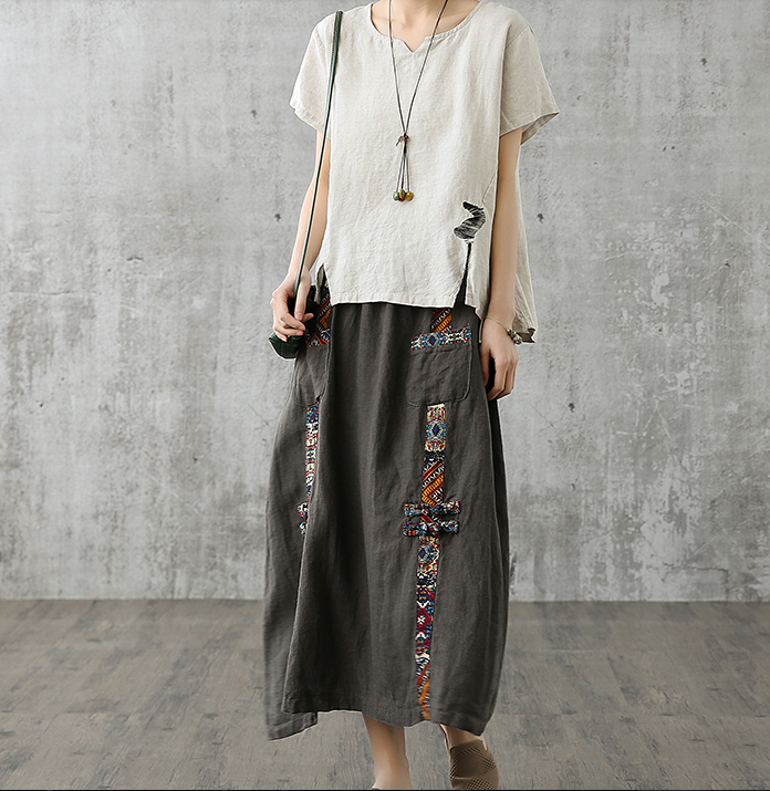 Casual Cotton Linen loose fitting Women's Skirts DZA200842