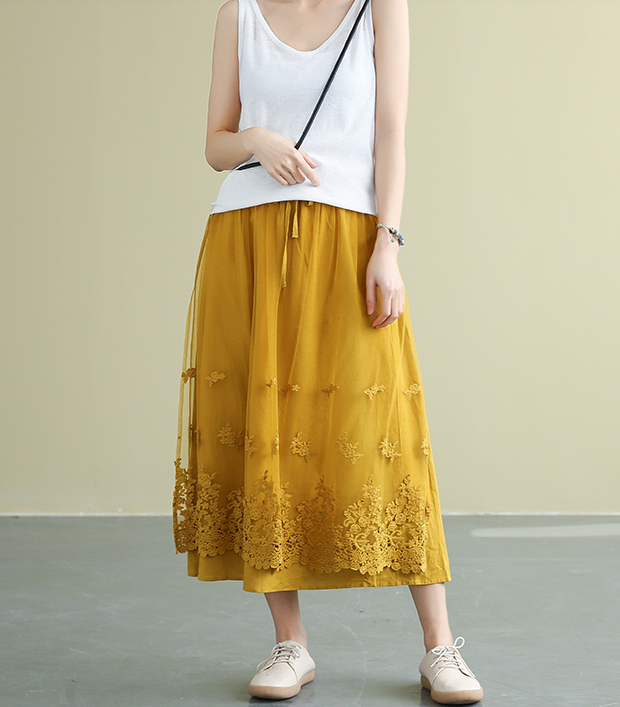 Casual polyester Cotton Cut out embroidery loose fitting Women's Skirts DZA2007191