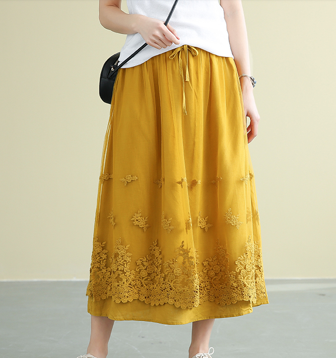 Casual polyester Cotton Cut out embroidery loose fitting Women's Skirts DZA2007191