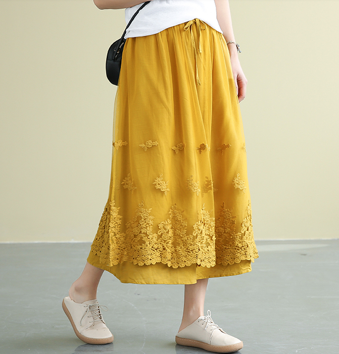 Casual polyester Cotton Cut out embroidery loose fitting Women's Skirts DZA2007191