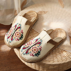 Summer Slippers Hand-woven Flower Embroidered Mules