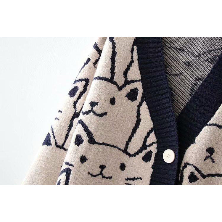 Spring Cute Cat Printed Cardigan Sweater