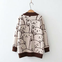 Spring Cute Cat Printed Cardigan Sweater