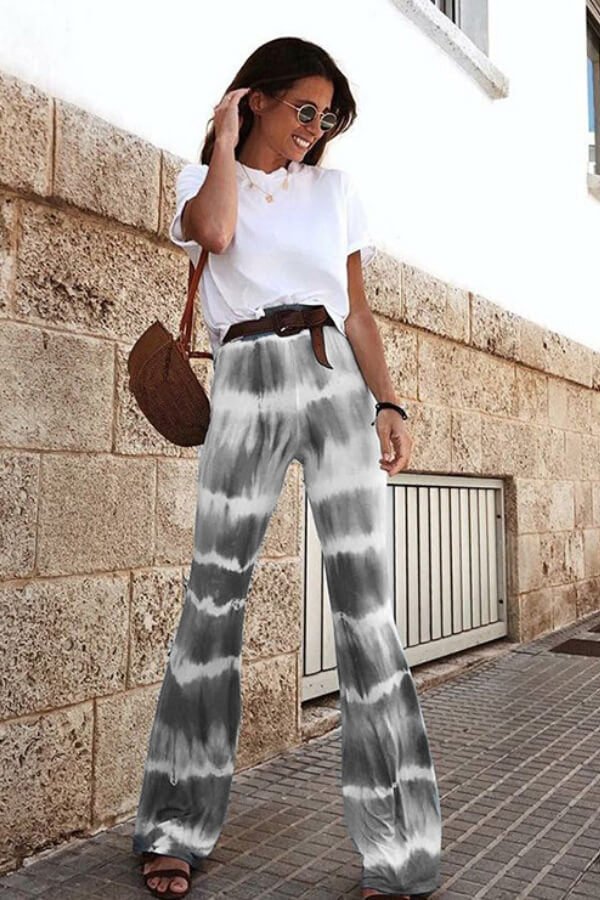 Fashion Casual Regular Print Loose Flared Trousers