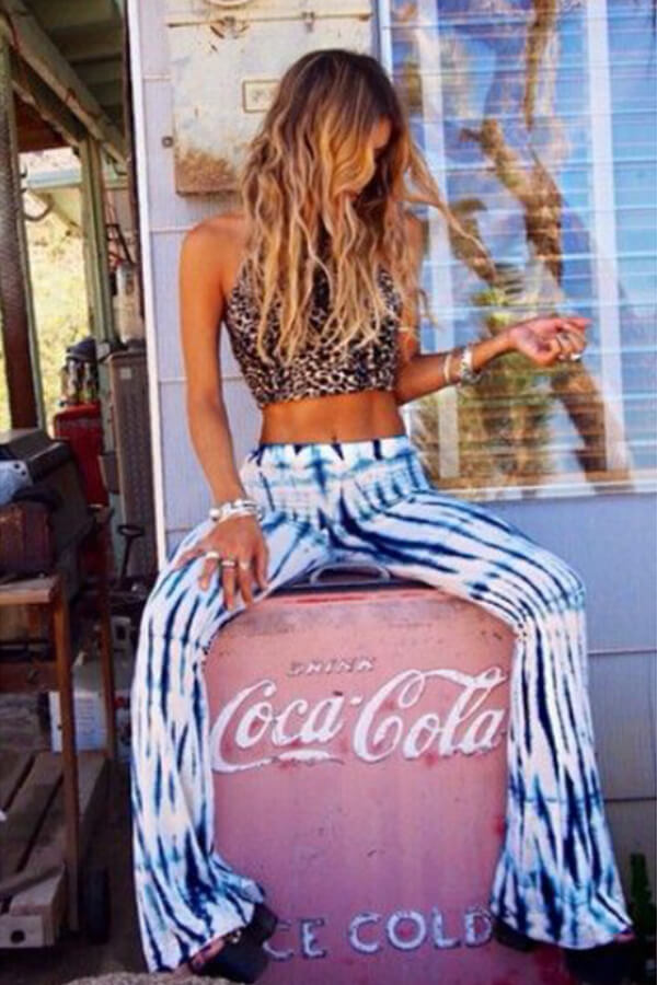 Fashion Casual Regular Print Loose Flared Trousers