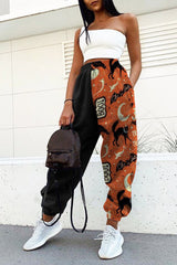 Fashion Halloween Print Patchwork Trousers