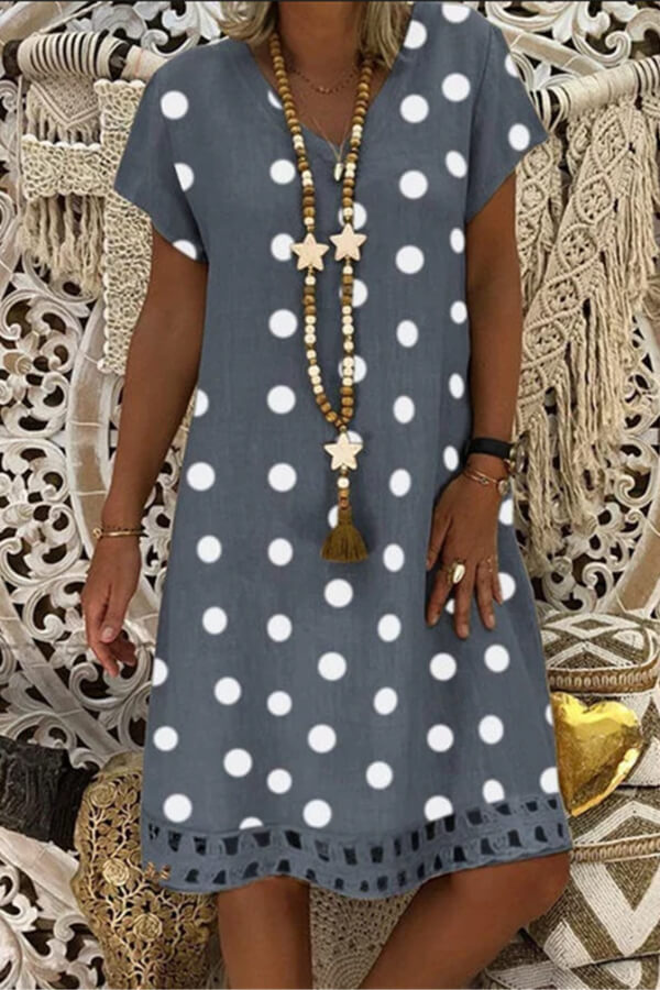 Fashion Casual V Neck Polka Dot Dress