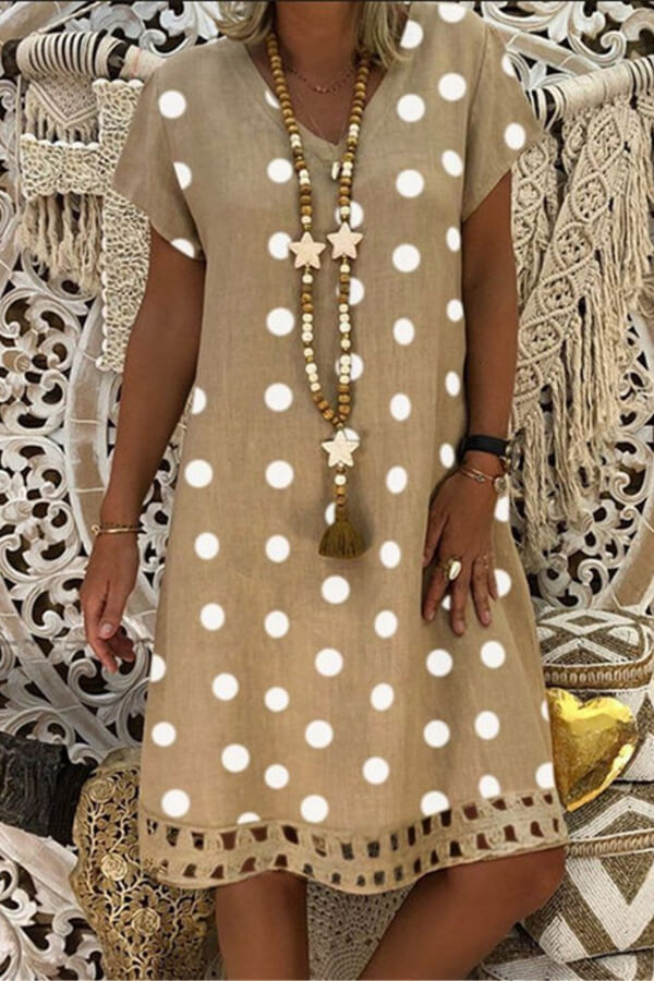 Fashion Casual V Neck Polka Dot Dress