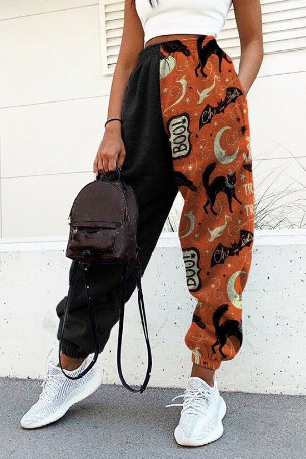 Fashion Halloween Print Patchwork Trousers