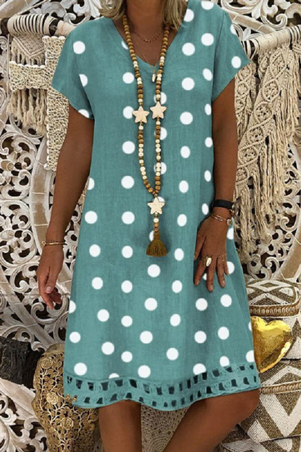 Fashion Casual V Neck Polka Dot Dress