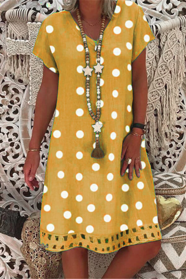 Fashion Casual V Neck Polka Dot Dress