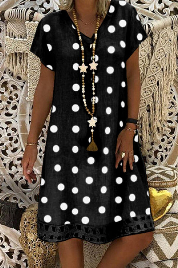 Fashion Casual V Neck Polka Dot Dress