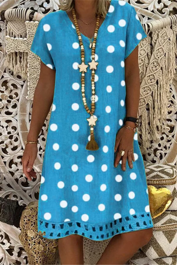 Fashion Casual V Neck Polka Dot Dress