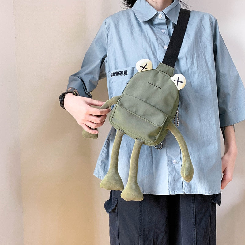 Cute Frog Zipper Canvas Crossboby Bag