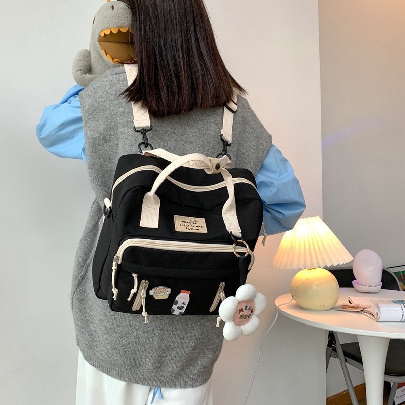 Preppy Style Floral Schoolbag Multifunction Backpack