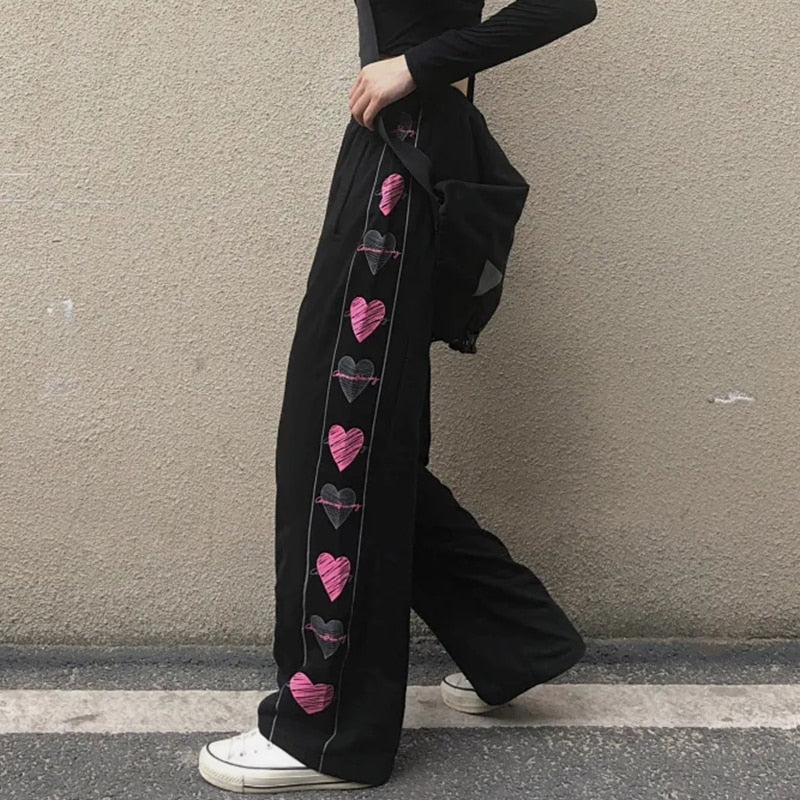 Pantalones De Corazón Rosa Talle Alto Pierna Recta Moda Para Niñas