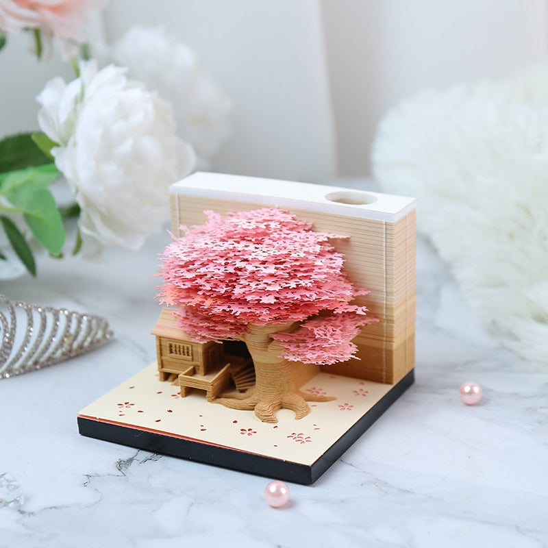 Omoshiroi Block Tree House Model Notepad 3D Memo Pad