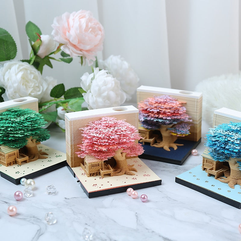 Omoshiroi Block Tree House Model Notepad 3D Memo Pad