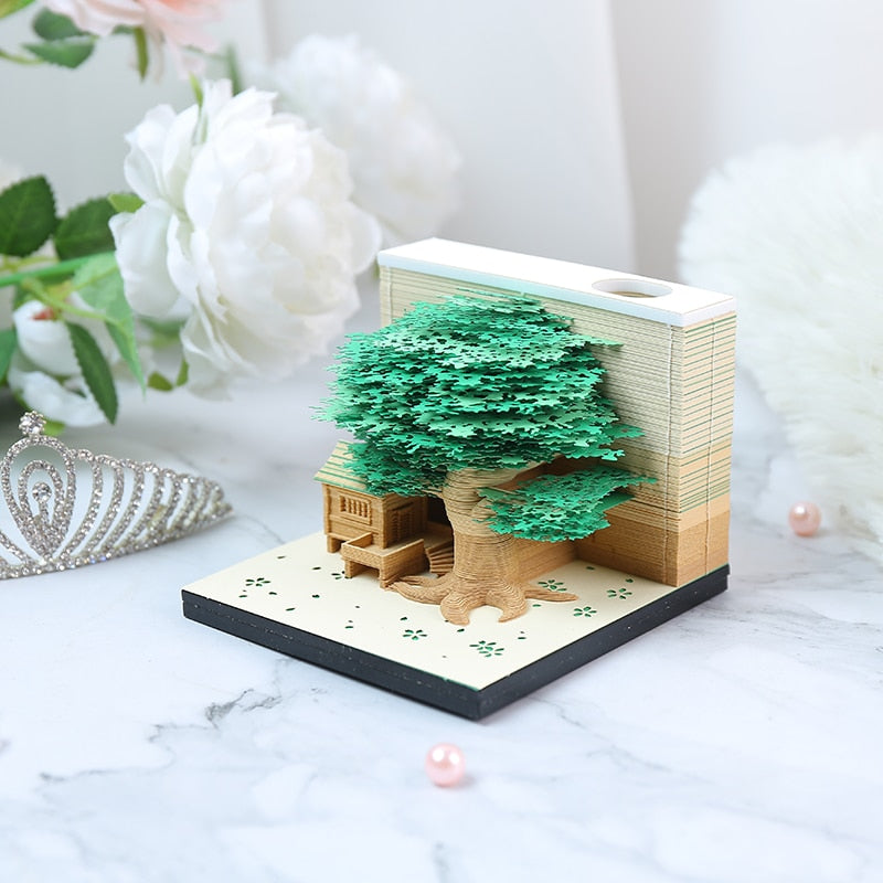 Omoshiroi Block Tree House Model Notepad 3D Memo Pad