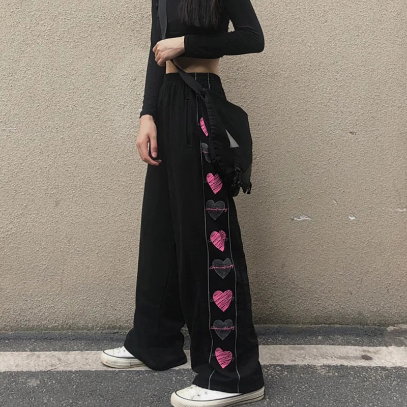 Pantalones De Corazón Rosa Talle Alto Pierna Recta Moda Para Niñas