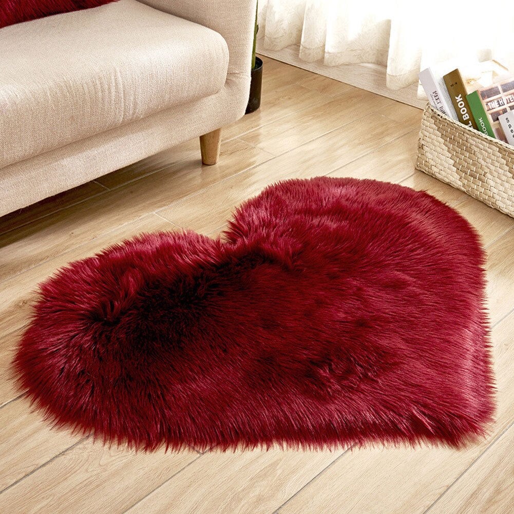 Bedroom Floor Mat Plush Soft Faux Fur Heart Shaped