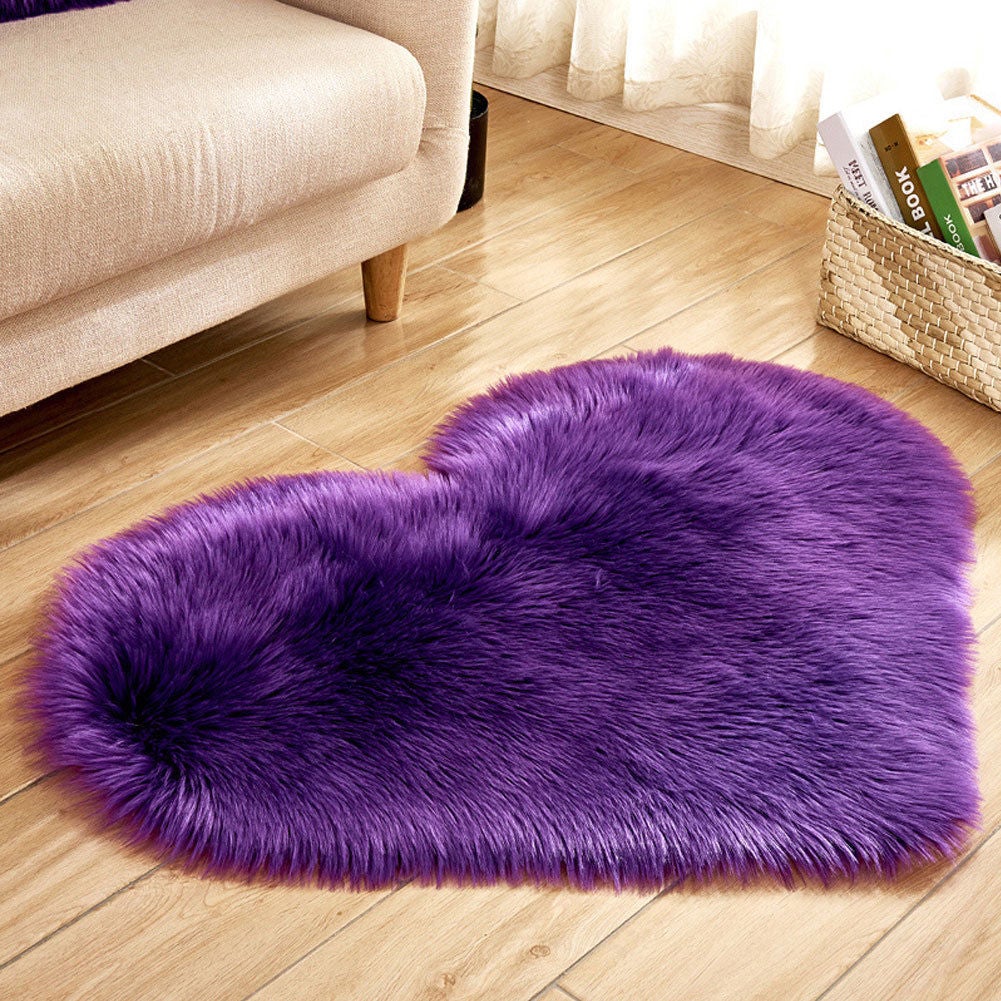 Bedroom Floor Mat Plush Soft Faux Fur Heart Shaped