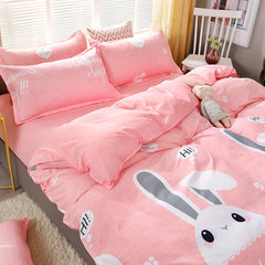 Kawaii Rabbits Print Pink Bedding Set