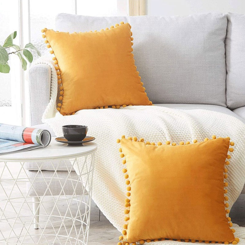 The Luxe Pom Pom Velvet Pillow Cover