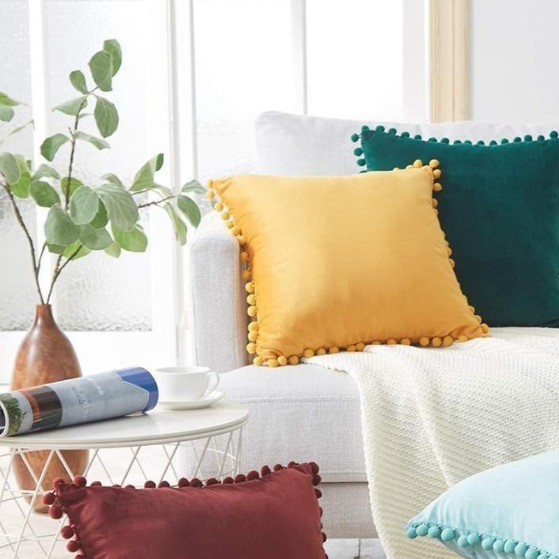 The Luxe Pom Pom Velvet Pillow Cover