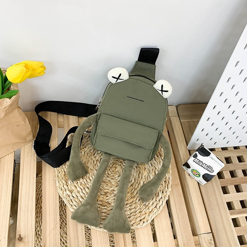 Cute Frog Zipper Canvas Crossboby Bag