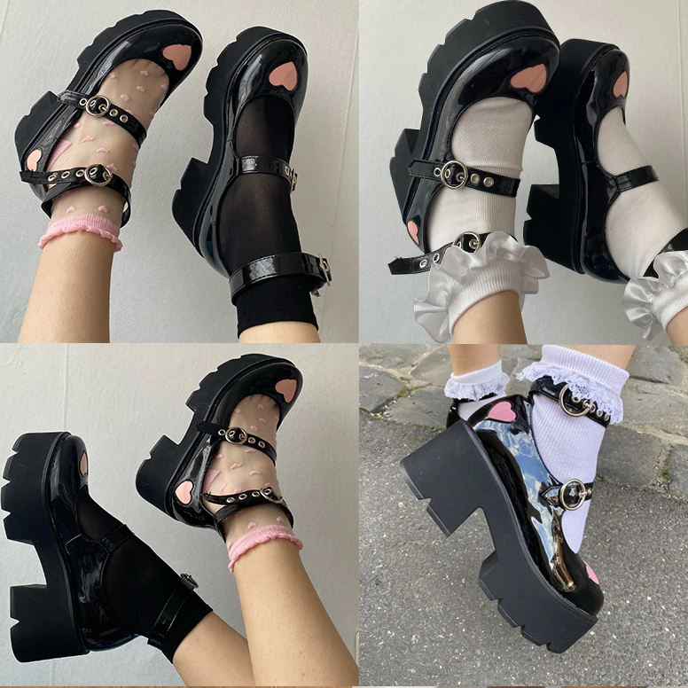 Zapatos Mary Jane con hebilla y plataforma con forma de corazón para mujer