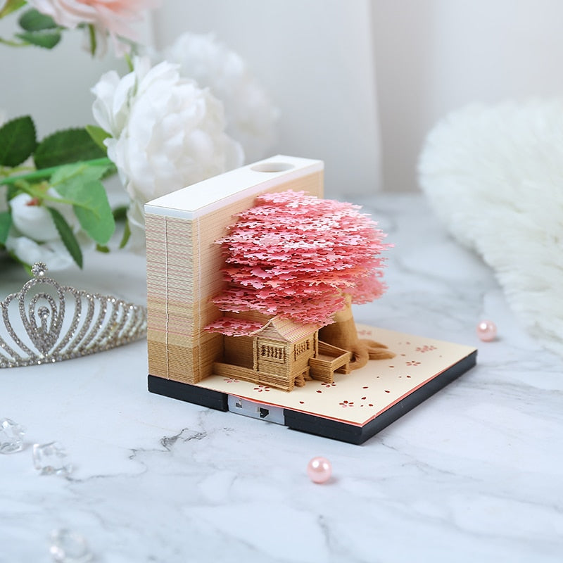 Omoshiroi Block Tree House Model Notepad 3D Memo Pad