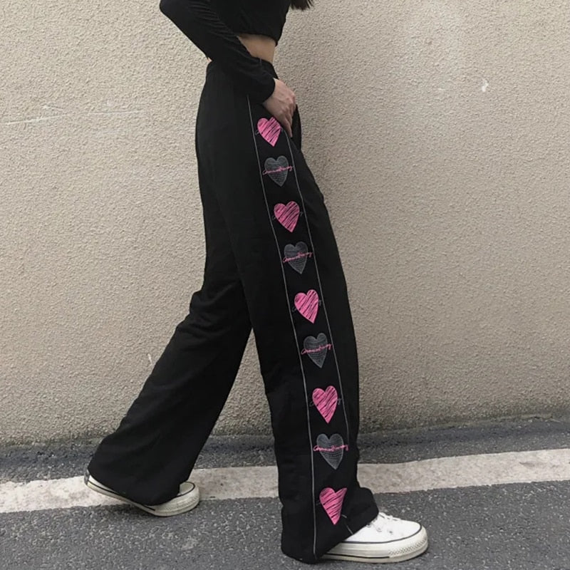 Pantalones De Corazón Rosa Talle Alto Pierna Recta Moda Para Niñas