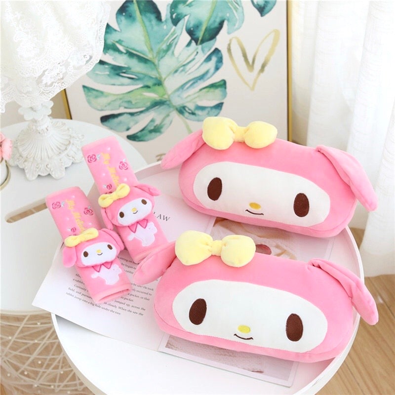 Kuromi My Melody inspirado en el reposacabezas del cuello del coche, almohadas, fundas para cinturones de seguridad, accesorios