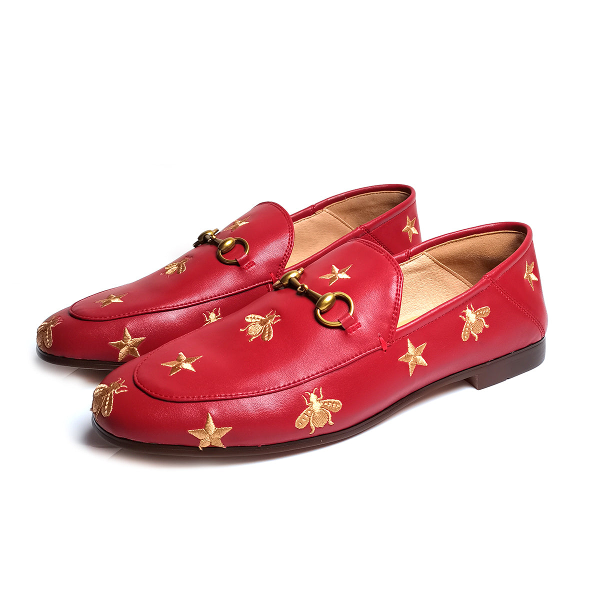 Women Classic Bee and Star Leather Loafers