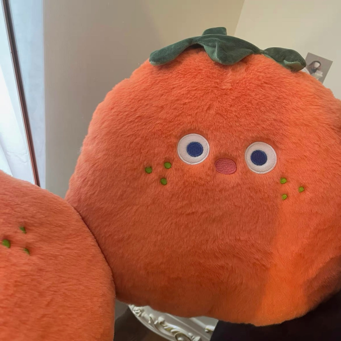 Cute Surprised Shocked Tangerine Orange & Peachy Plush Cushion