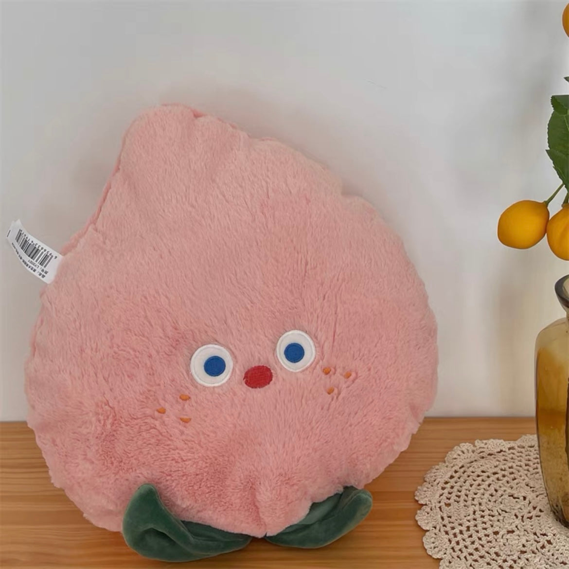 Cute Surprised Shocked Tangerine Orange & Peachy Plush Cushion