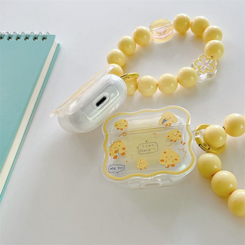 Lindo estuche para Airpods con estampado de queso y pulseras