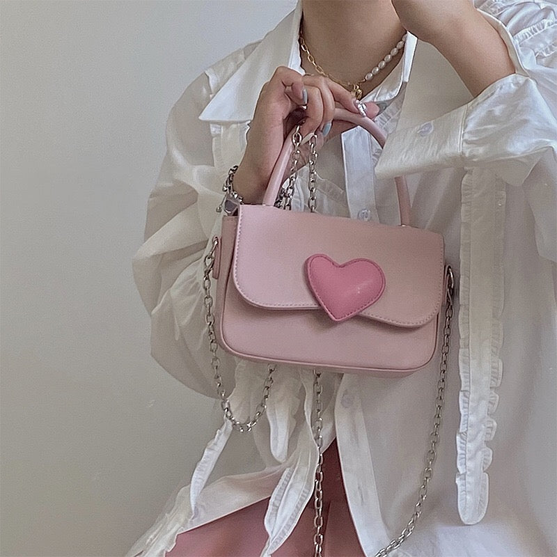 Pink Heart Chain Crossbody Bag Handbag