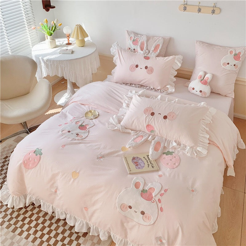 Cute Cartoon Rabbit Pattern Embroidery Bedding Set